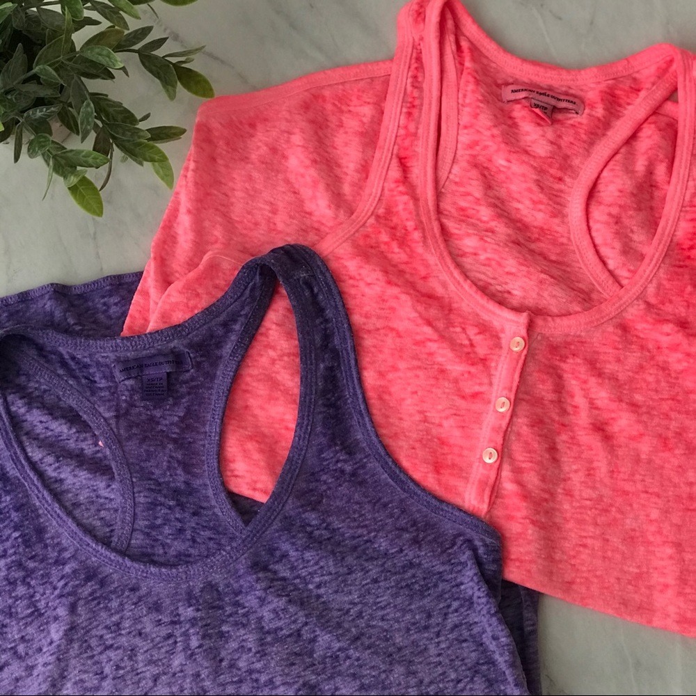 🔺- EUC 2 AEO Neon Pink & Purple Workout Tanks